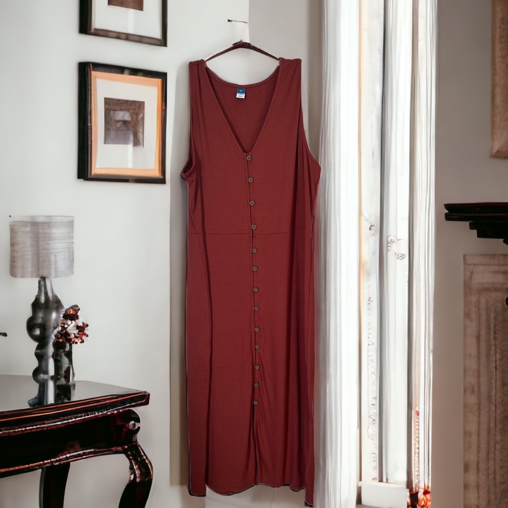 Old Navy Burnt Orange Button Front Midi Dress XL